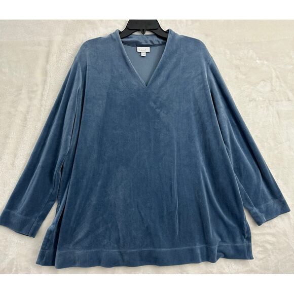 J. Jill Blue Velour Tunic Top XL Pure V-Neck Soft Casual - Picture 1 of 9